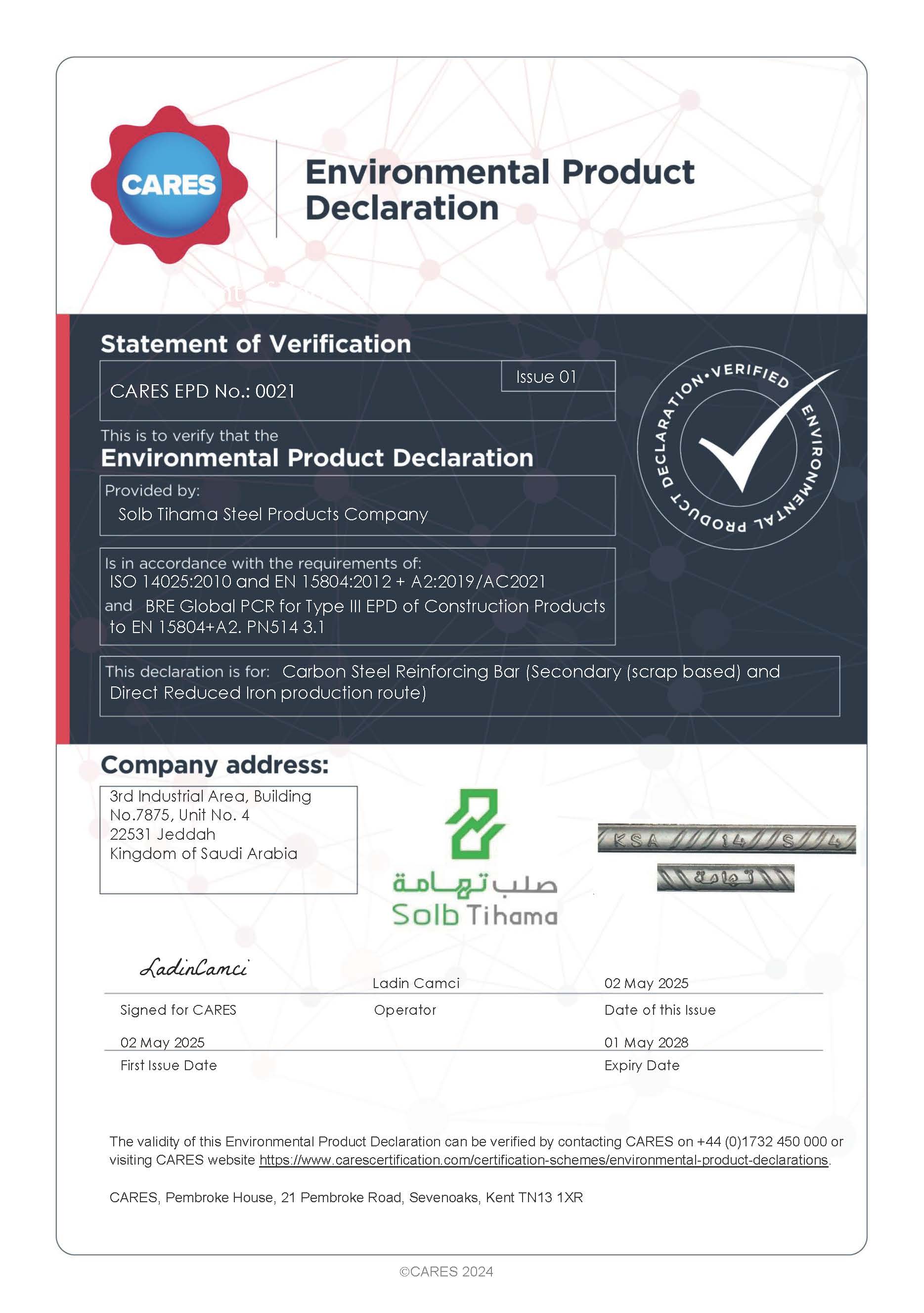 Solb Tihama Steel Products Company EPD